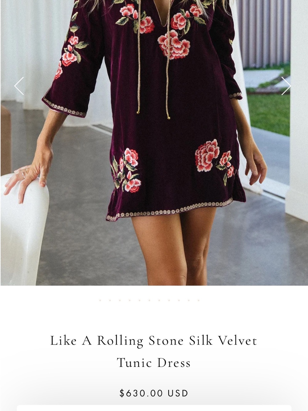 Chasing Unicorns 🥀 Like A Rolling Stone Silk Velvet Embroidered Tunic Dress sz M - Picture 8 of 17
